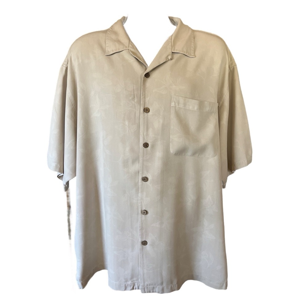 Eagle Dry Goods Beige Silk Short Sleeve Hawaiian Shirt Men's Size 2XL